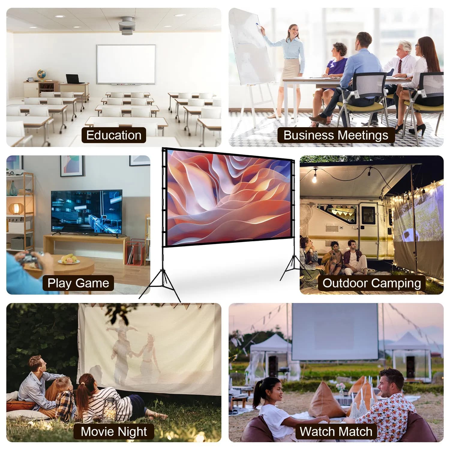 100-120" Portable Projector Screen with Stand, Foldable & Anti-Crease, HD 4K Movie Screen