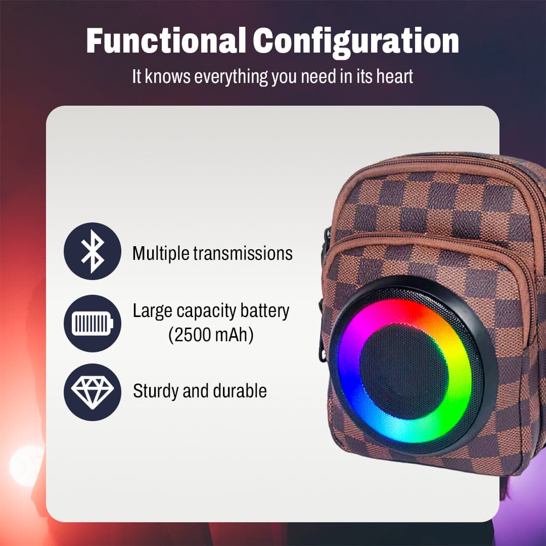 Bluetooth Speaker Bag - LED Lights, USB Power & 2500mAh Battery