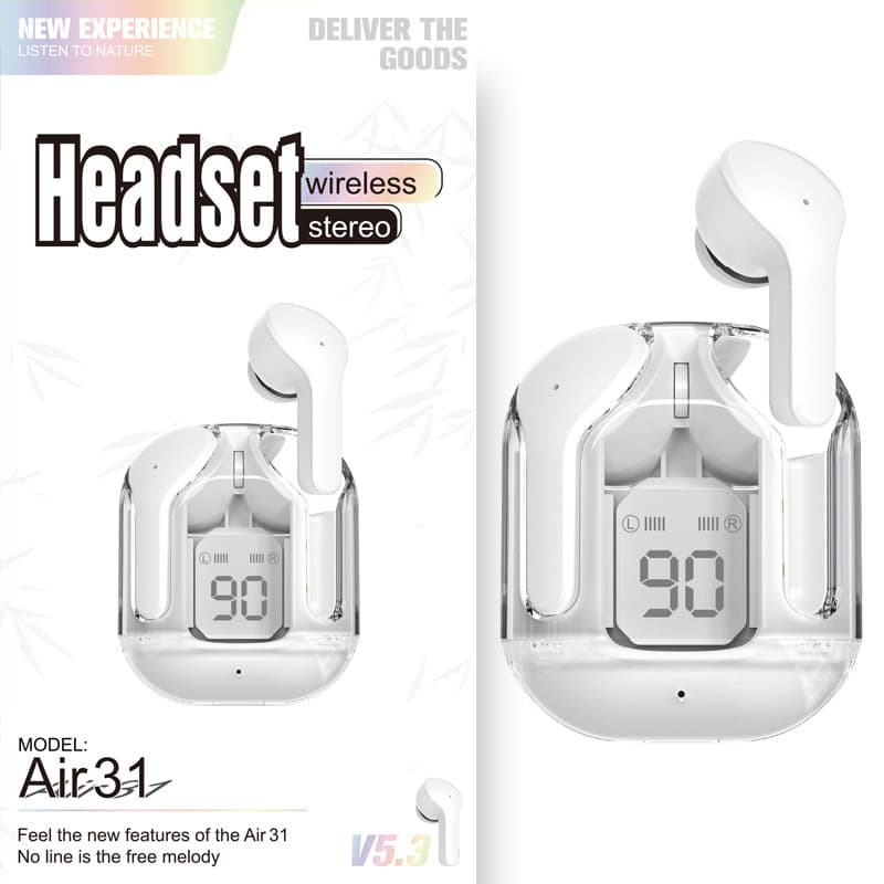 New Mini Transparent Wireless Bluetooth Headset Digital Display ENC Noise Reduction True