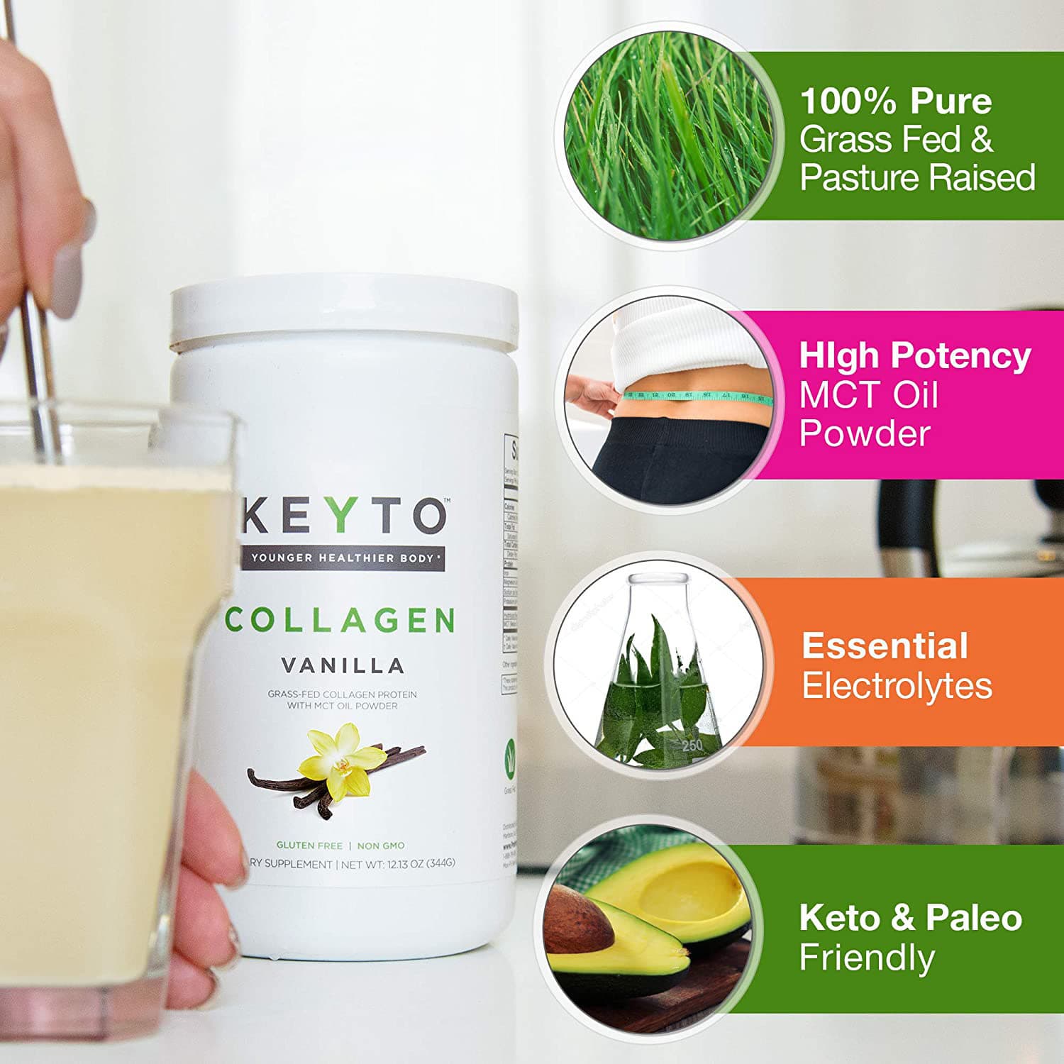 Poudre de collagène hydrolysée aromatisée à la vanille