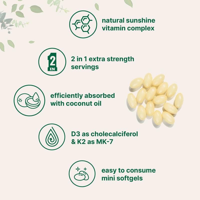 维生素 D3 K2 软胶囊 10,000 IU D3 200 Mcg K2 含椰子油 免疫骨骼健康支持