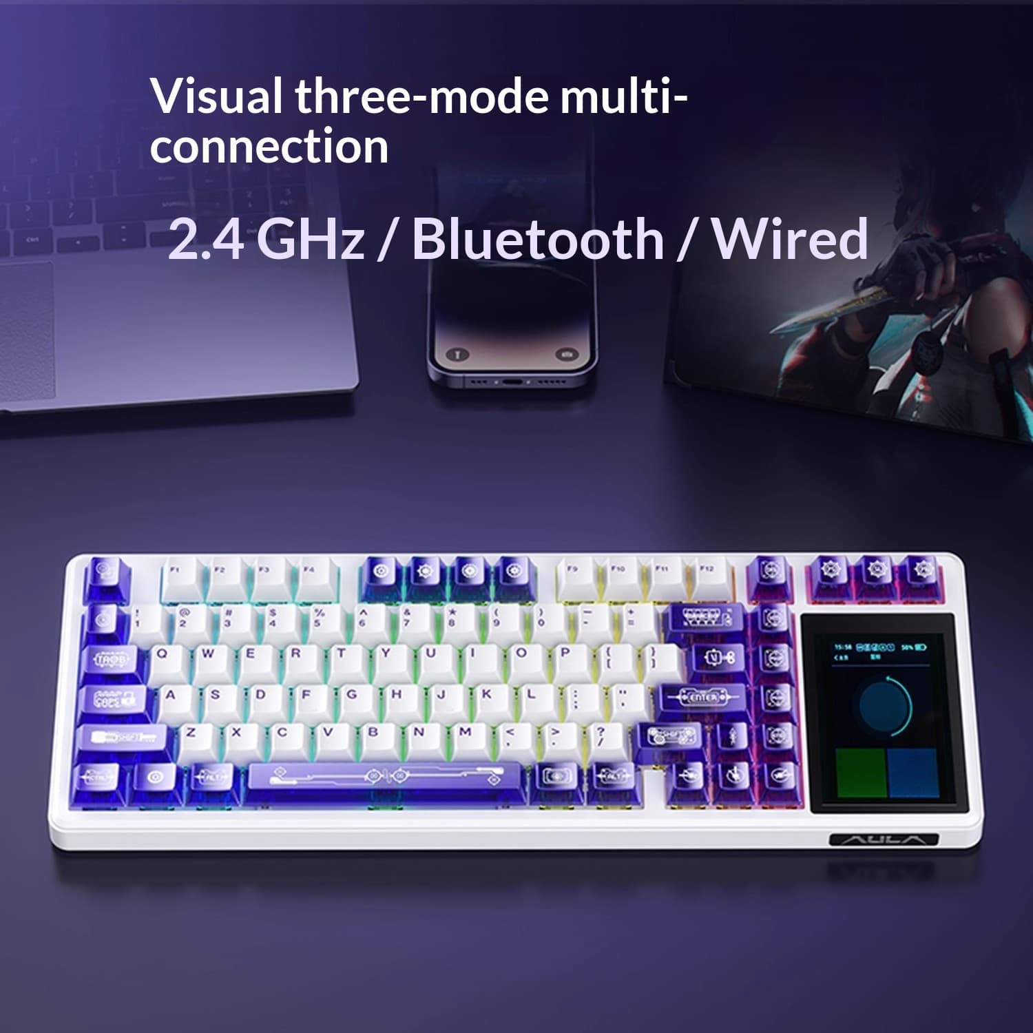 Wireless Tri-Mode Mechanical Keyboard - Hot-Swappable Switches Smart Display Customizable