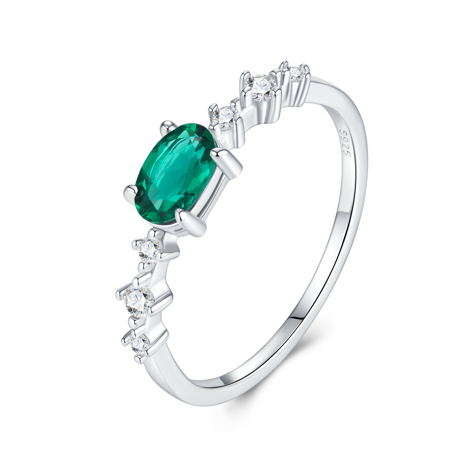 1.2g Silver Platinum Plated Ring Octagon Cut Lab Grown Emerald Band Dainty Minimalist