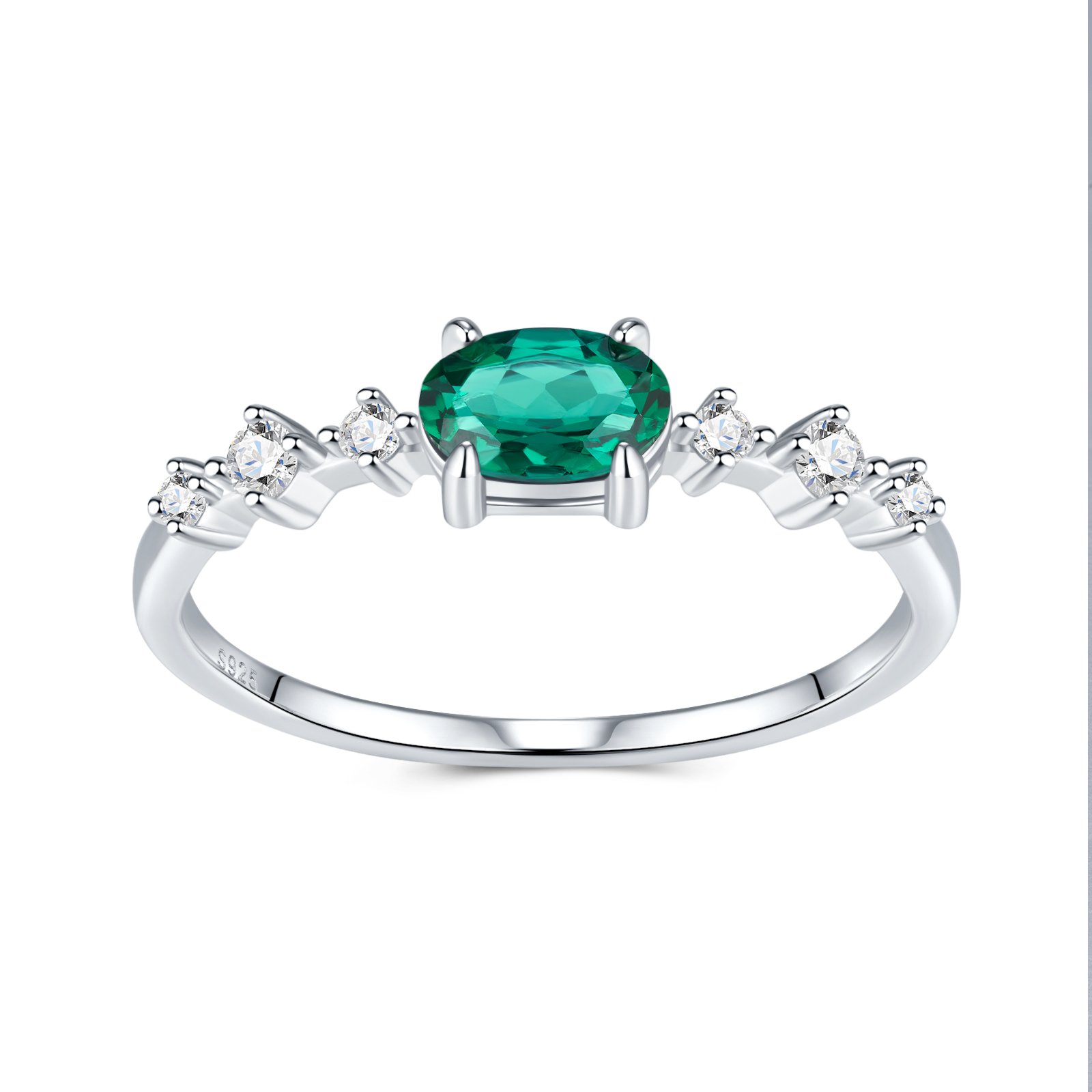 1.2g Silver Platinum Plated Ring Octagon Cut Lab Grown Emerald Band Dainty Minimalist