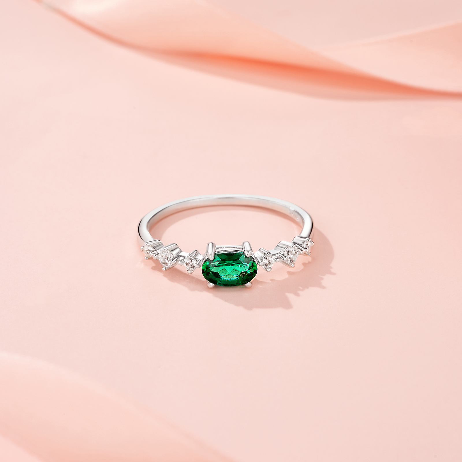 1.2g Silver Platinum Plated Ring Octagon Cut Lab Grown Emerald Band Dainty Minimalist
