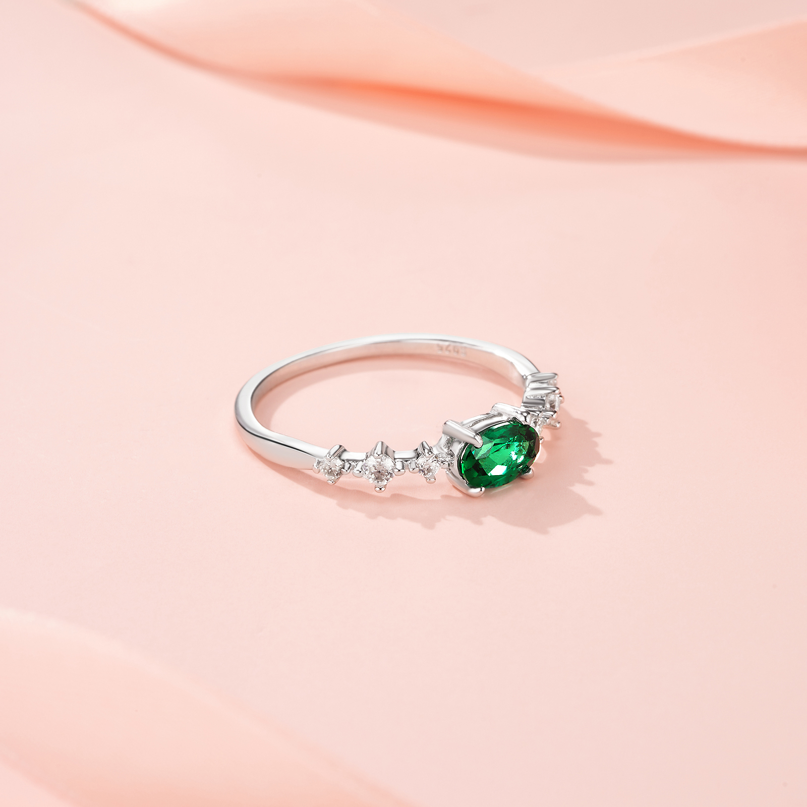 1.2g Silver Platinum Plated Ring Octagon Cut Lab Grown Emerald Band Dainty Minimalist