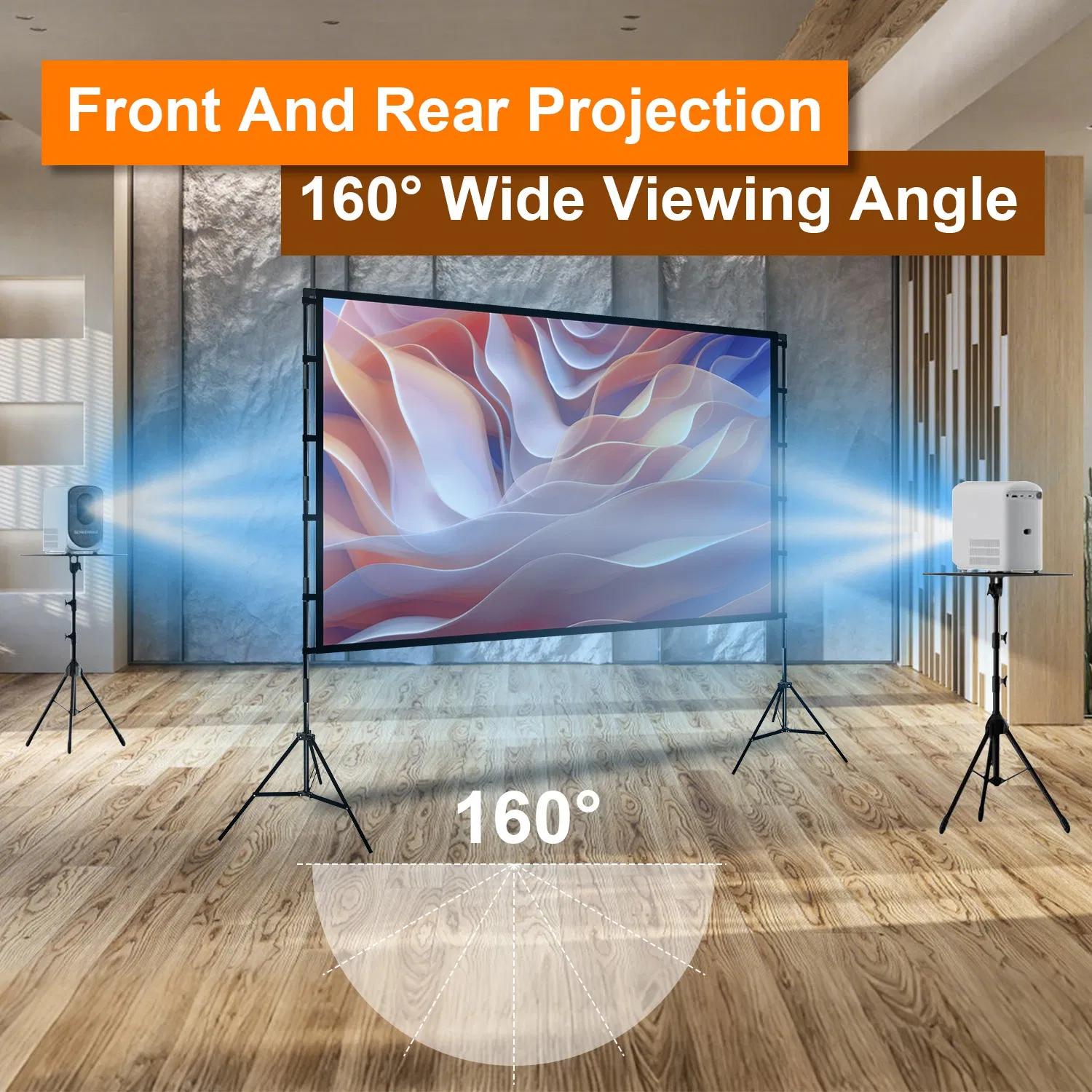 100–120 Zoll tragbare Projektorleinwand mit Ständer, faltbar und knitterfrei, HD 4K-Filmleinwand