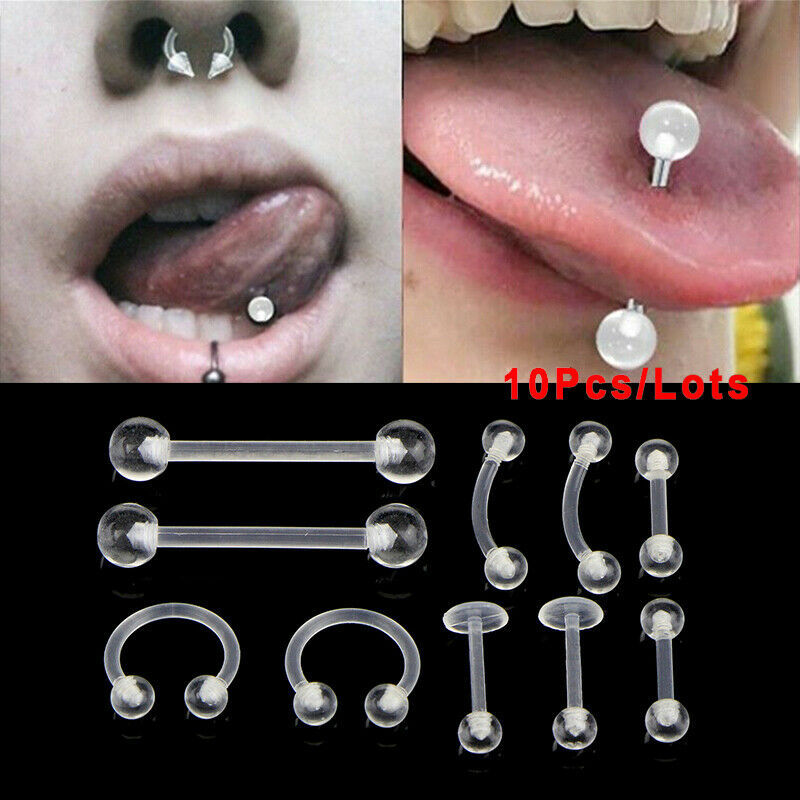 10Pcs Body Piercing Combination Set Acrylic Invisible Eyebrow Nails Tongue Nails Lip Nails