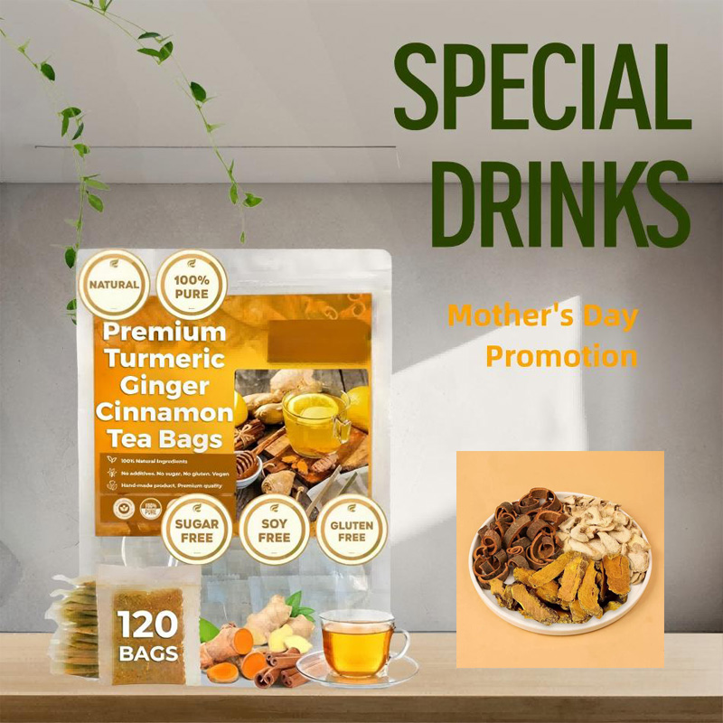120 Bags Turmeric Ginger Cinnamon Tea Bags, Anti-Inflammatory Herbal Tea, Caffeine Sugar