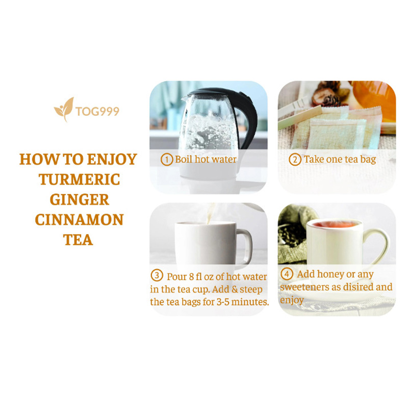 120 Bags Turmeric Ginger Cinnamon Tea Bags, Anti-Inflammatory Herbal Tea, Caffeine Sugar