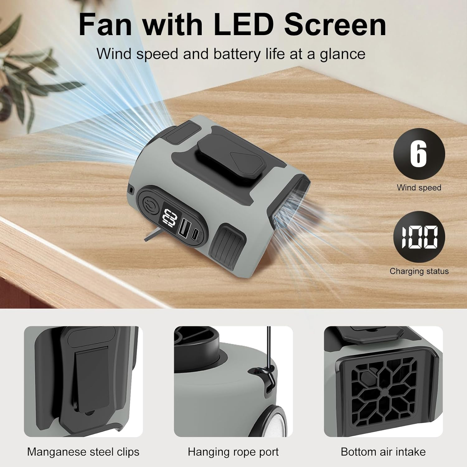 16, 000 Rpm 10000mAh Portable Waist Fan, Clamp On Wearable Belt Personal Fan, Rechargeable