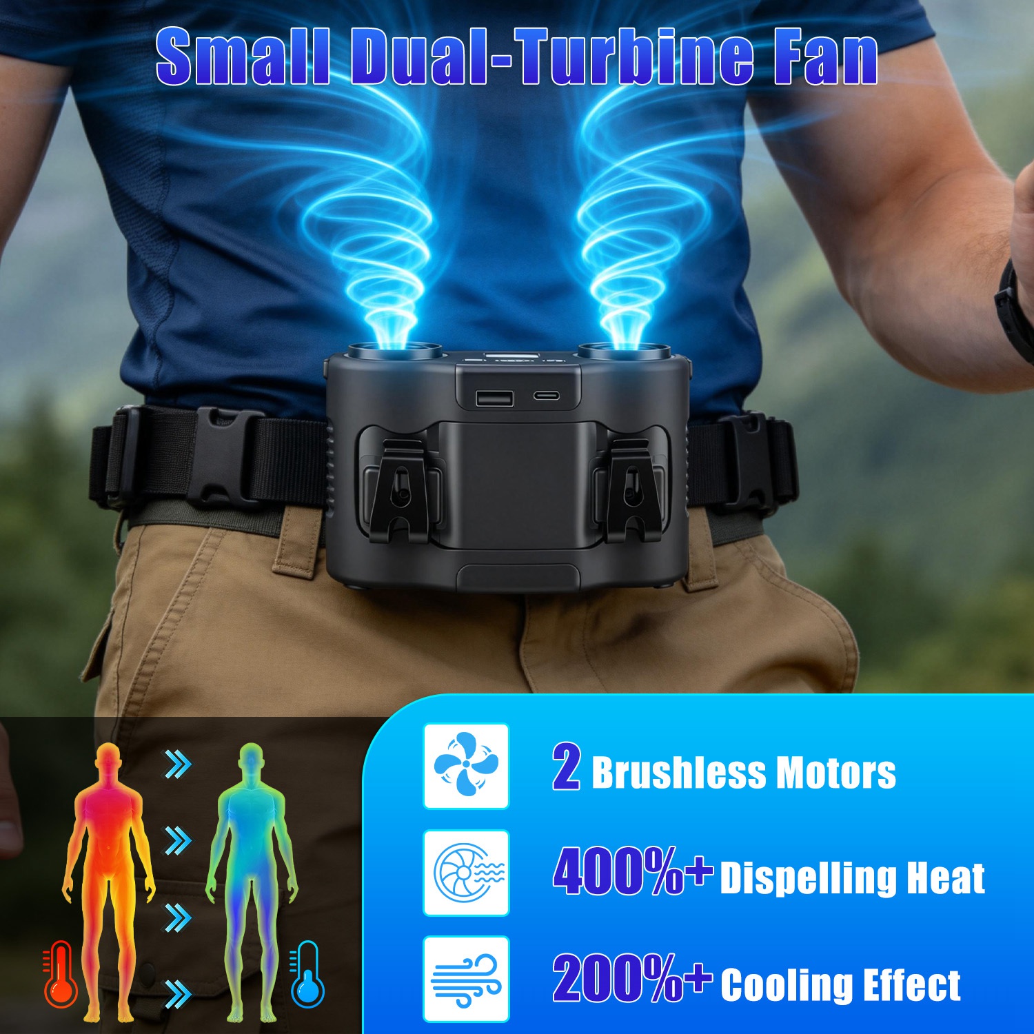 16000 mAh 4-in-1 Dual-Turbine-Taillenclip-Lüfter, tragbarer persönlicher Lüfter, freihändig mit 5 Geschwindigkeiten