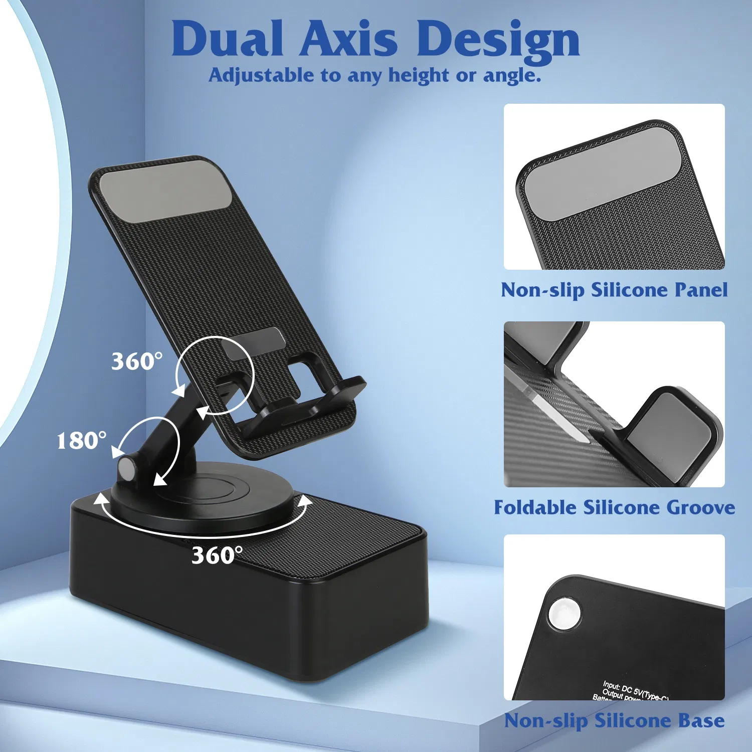 1Pc 4 In 1 Foldable Wireless Speaker Phone Stand With Power Bank 360ºRotatable Stand