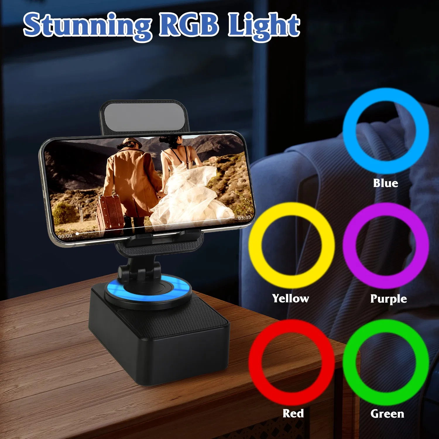 1Pc 4 In 1 Foldable Wireless Speaker Phone Stand With Power Bank 360ºRotatable Stand