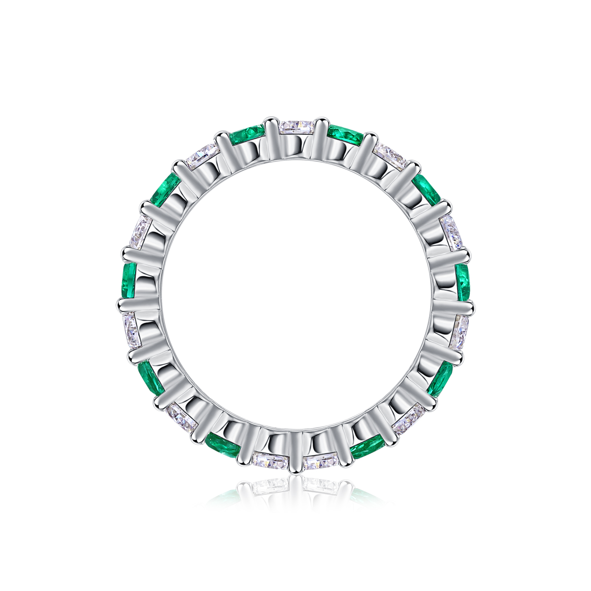 2.4g Sterling Silver Platinum Plated Eternity Ring Alternating Green & White Gemstone