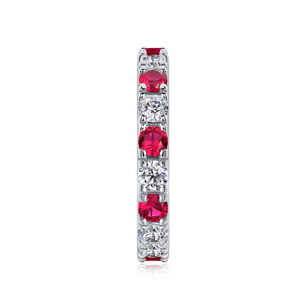 2.4g Sterling Silver Platinum Plated Eternity Ring Synthetic Ruby & White Stone