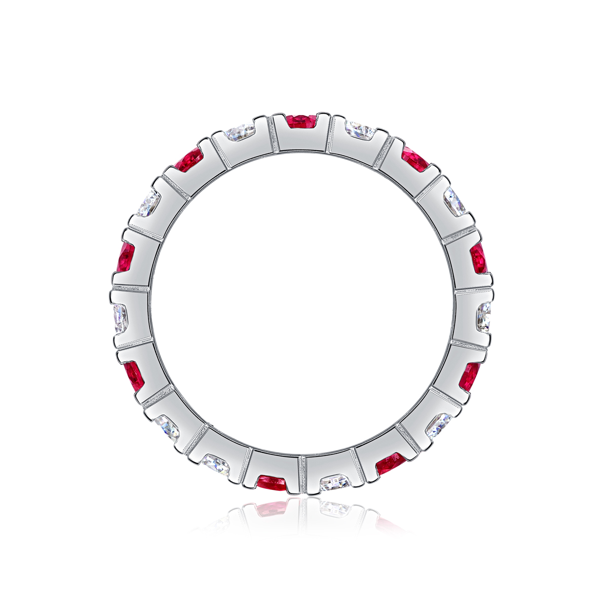 2.4g Sterling Silver Platinum Plated Eternity Ring Synthetic Ruby & White Stone