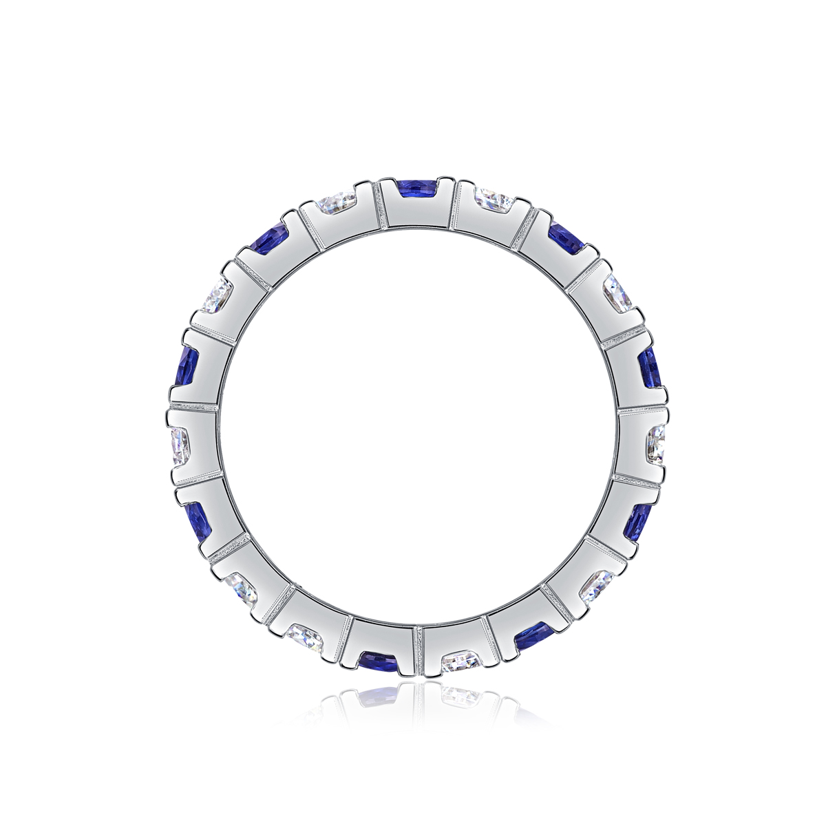 2.4g Sterling Silver Platinum Plated Ring Synthetic Blue Sapphire & White Stone