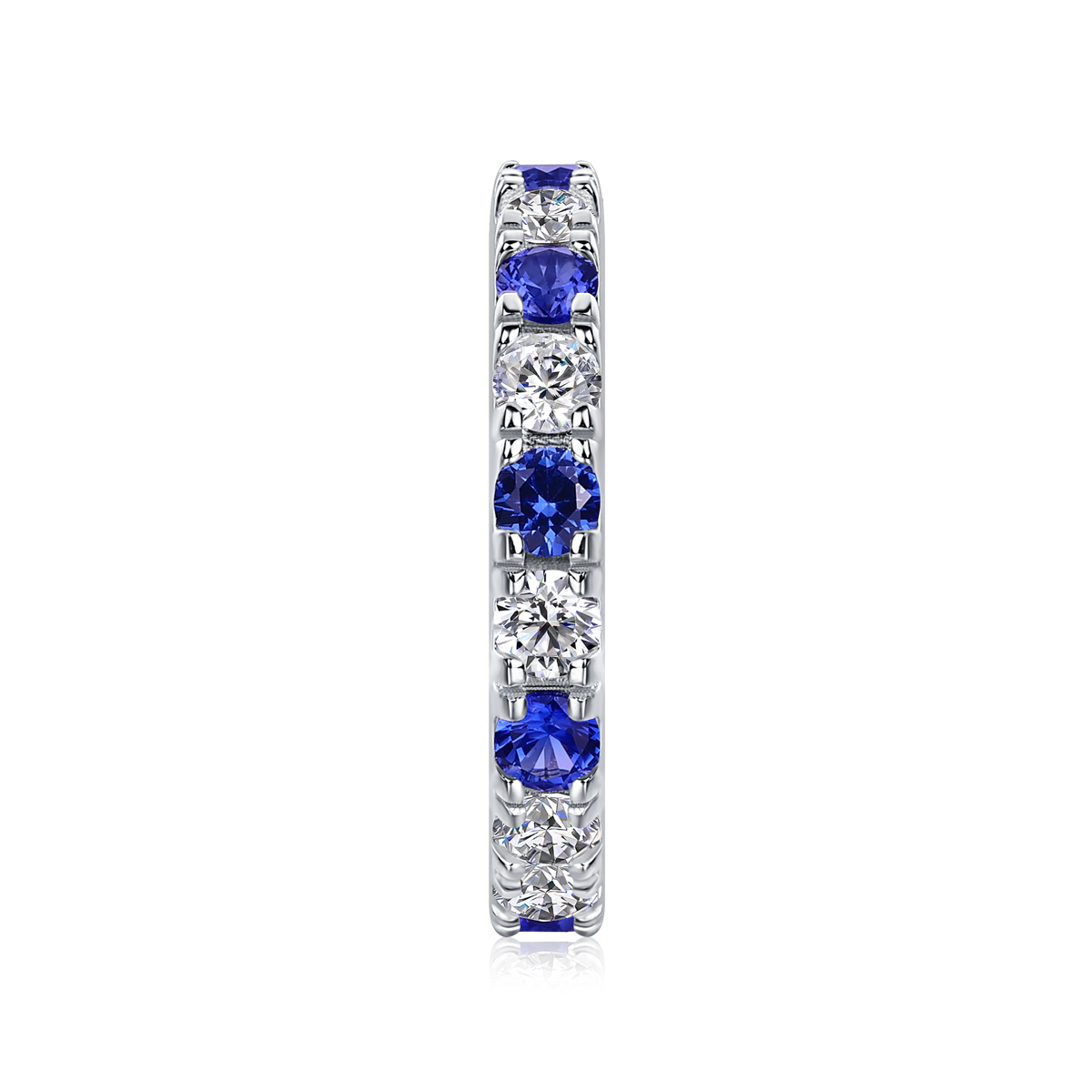 2.4g Sterling Silver Platinum Plated Ring Synthetic Blue Sapphire & White Stone