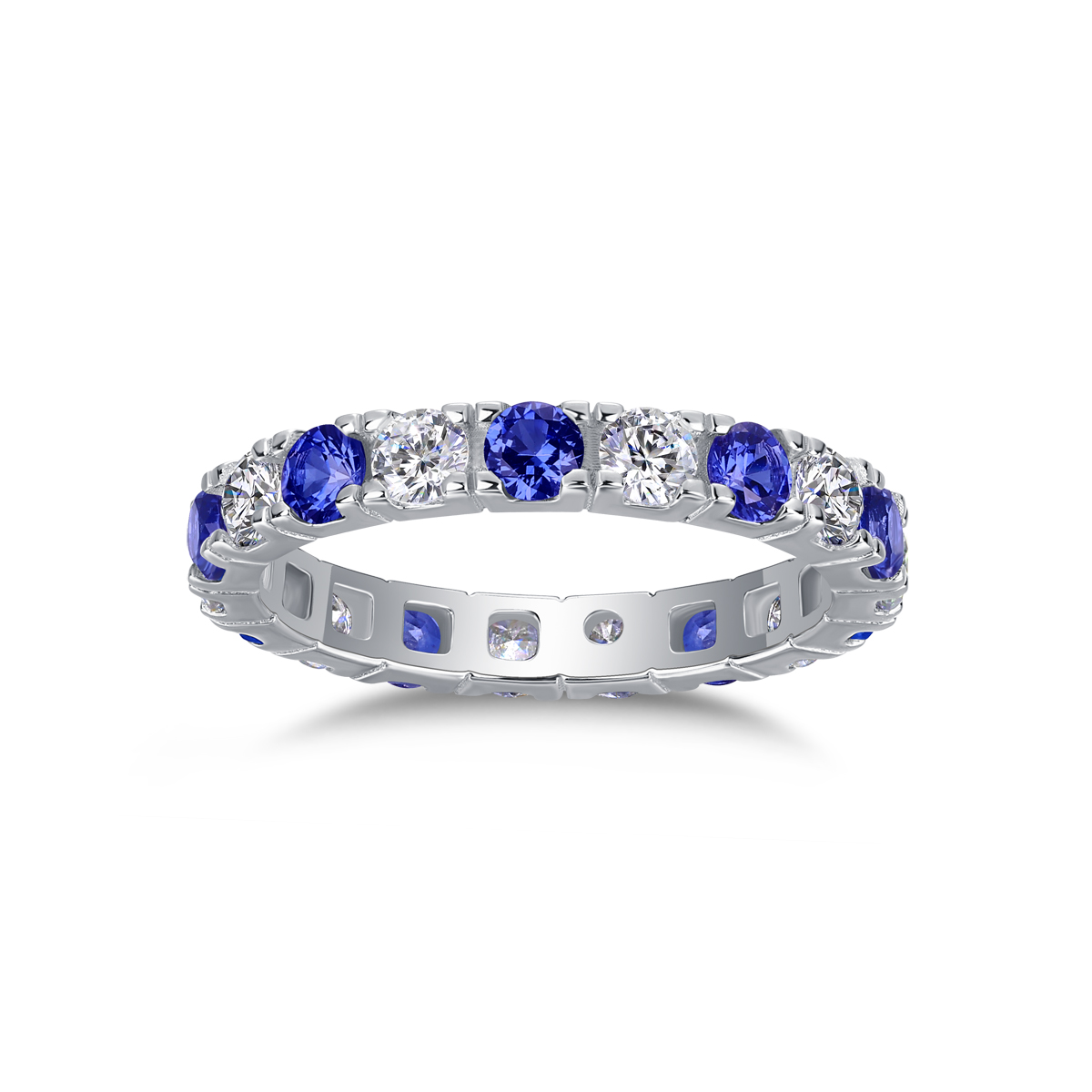 2.4g Sterling Silver Platinum Plated Ring Synthetic Blue Sapphire & White Stone
