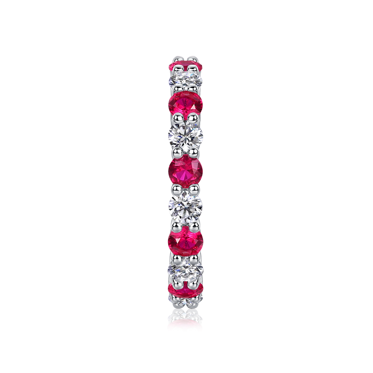 2.4g Sterling Silver Platinum Plated Ring Synthetic Ruby & White Stone Alternating