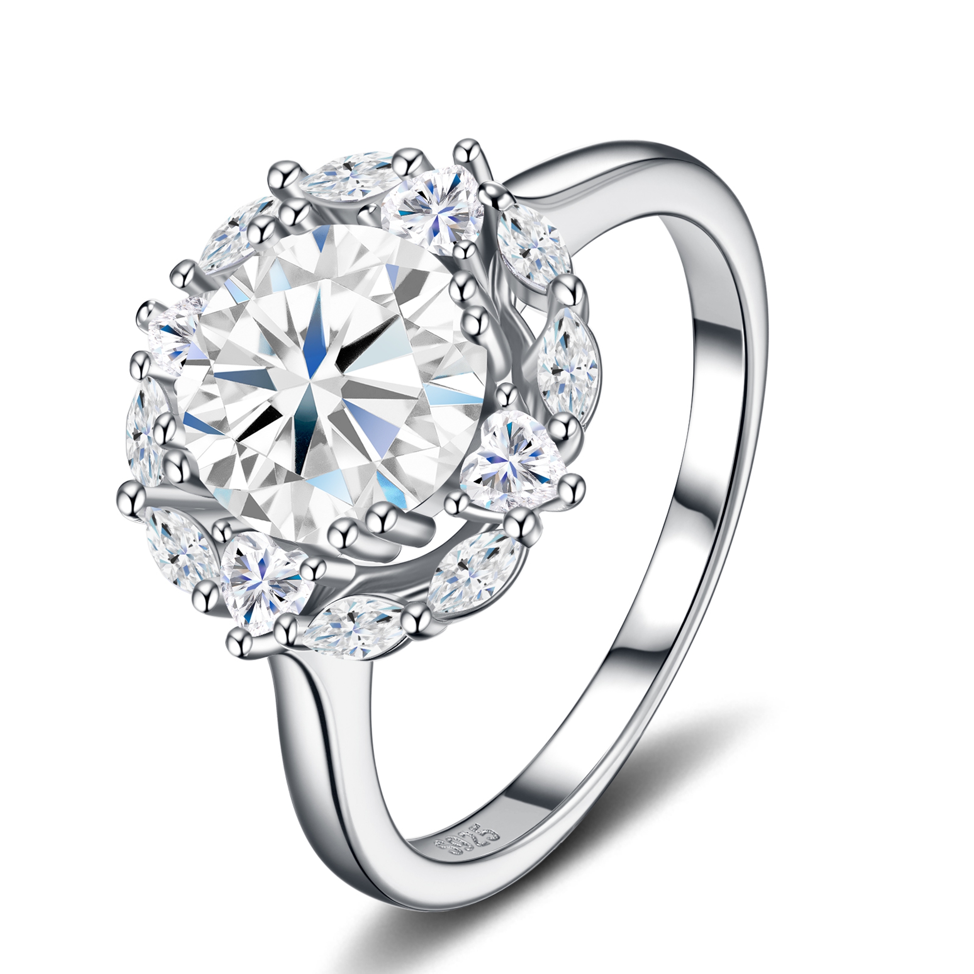 2-carat Luxury Fashion Minimalist Trend Jewelry Silver Ring Set With Top-quality