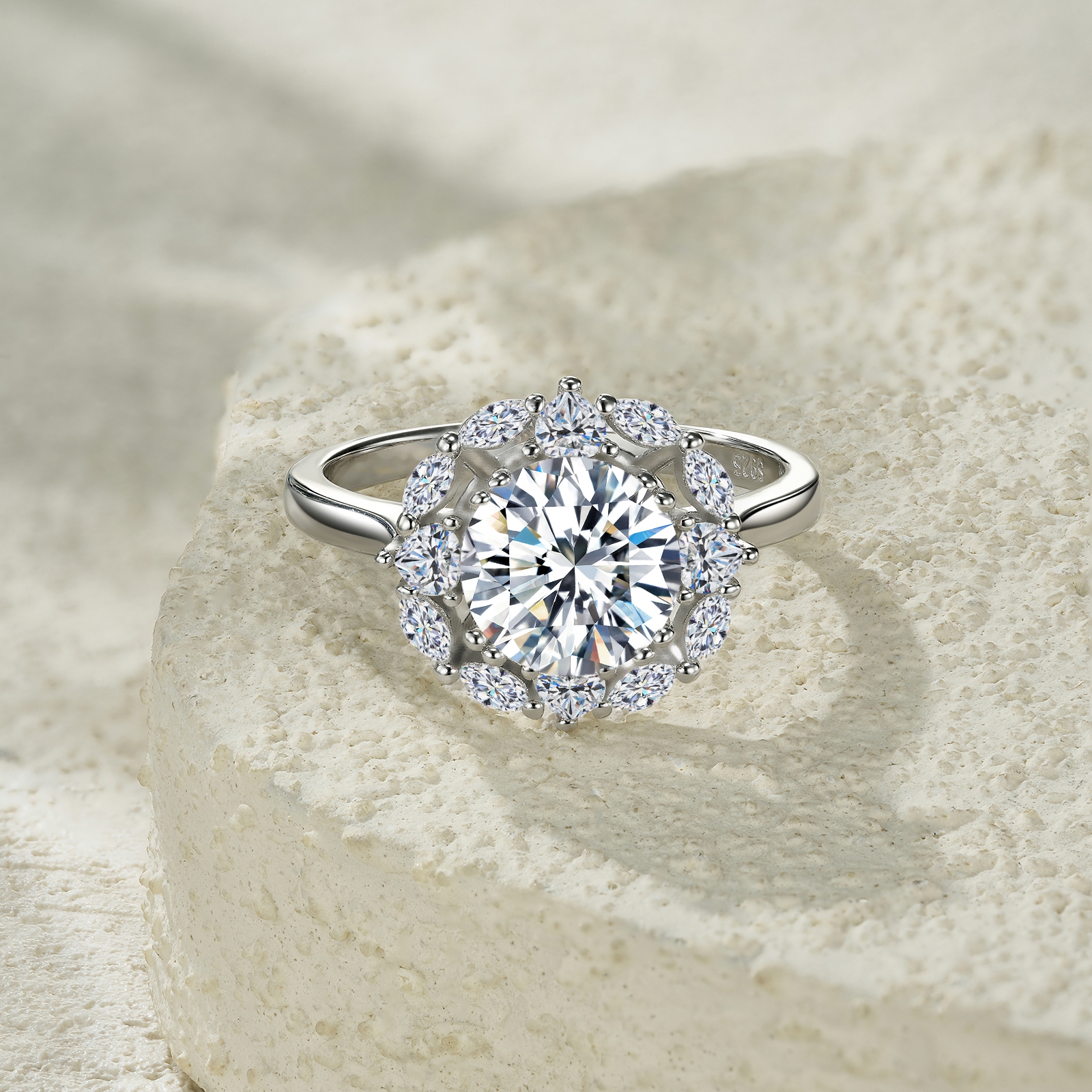 2-carat Luxury Fashion Minimalist Trend Jewelry Silver Ring Set With Top-quality