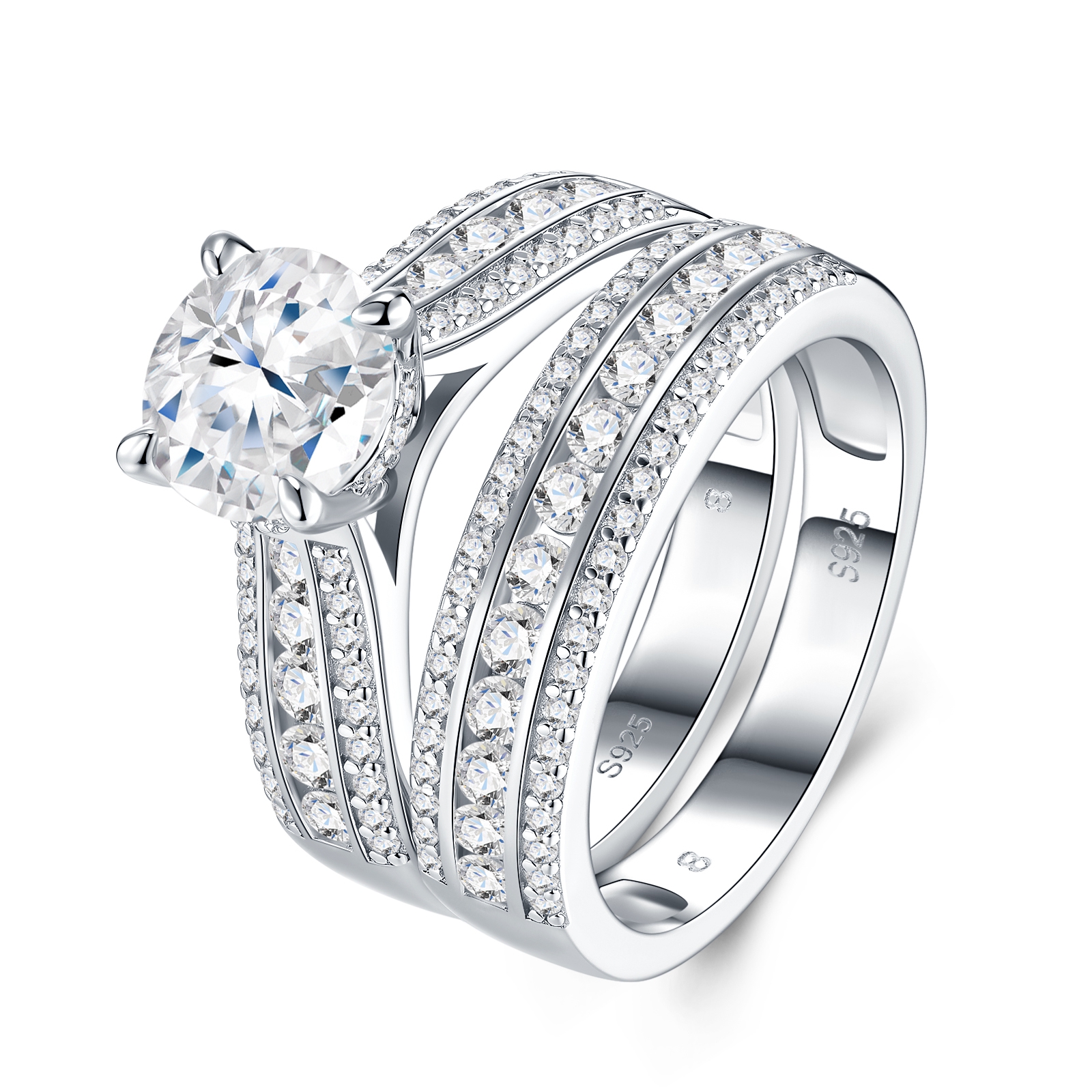 2-carat Luxury Fashion Minimalist Trend Jewelry Silver Ring Set With Top-quality