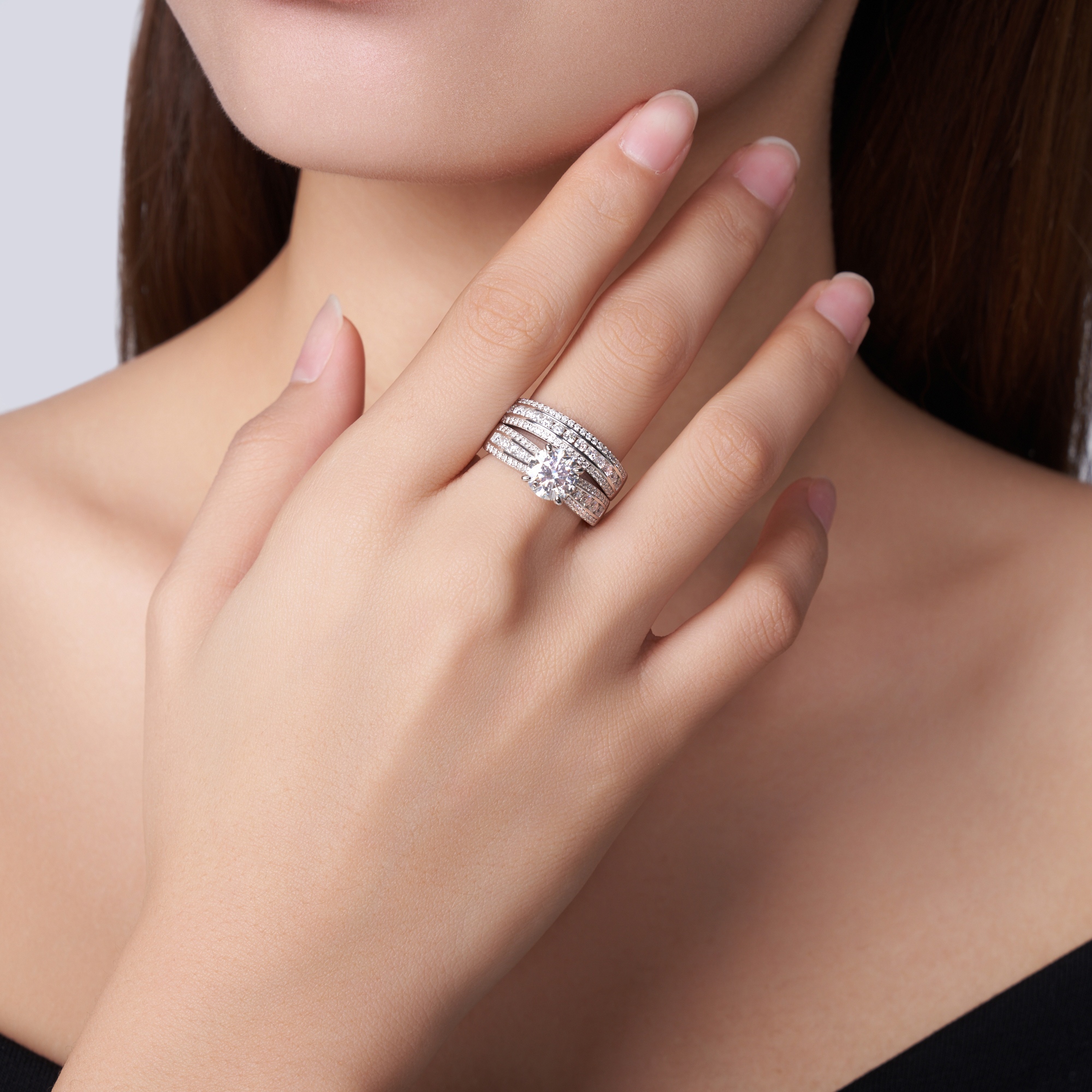 2-carat Luxury Fashion Minimalist Trend Jewelry Silver Ring Set With Top-quality