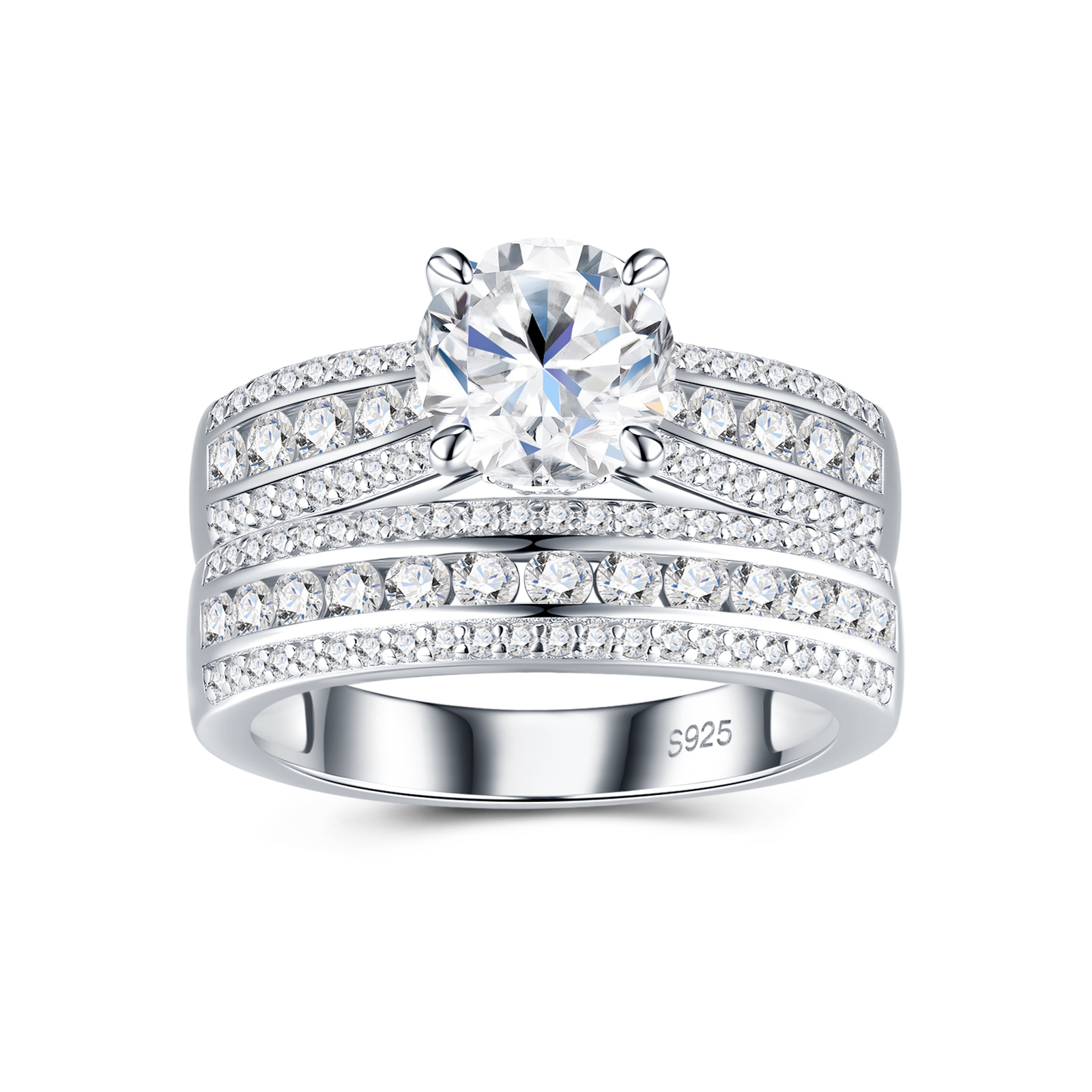 2-carat Luxury Fashion Minimalist Trend Jewelry Silver Ring Set With Top-quality