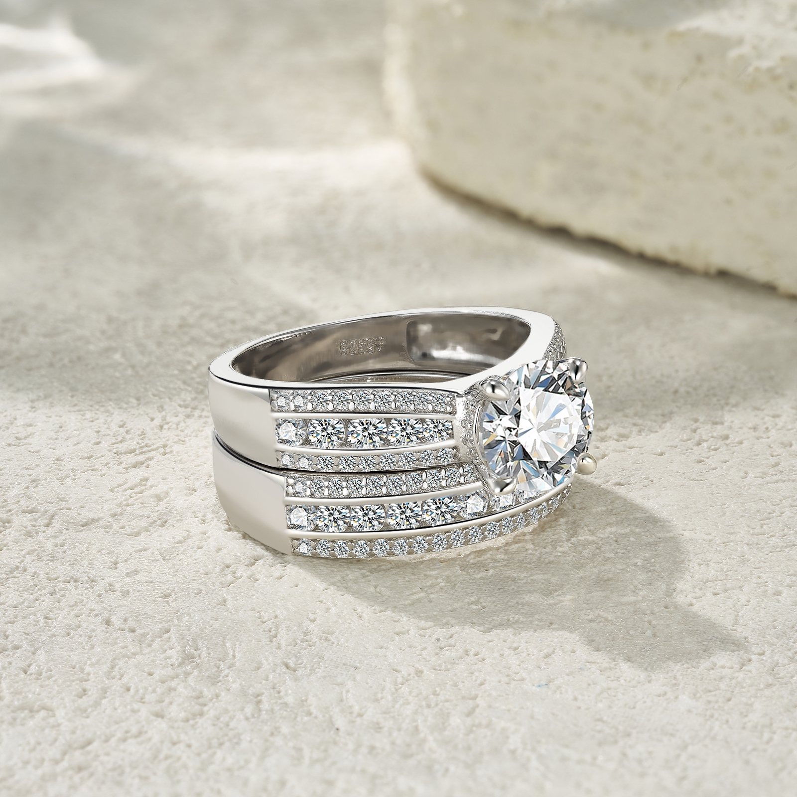 2-carat Luxury Fashion Minimalist Trend Jewelry Silver Ring Set With Top-quality