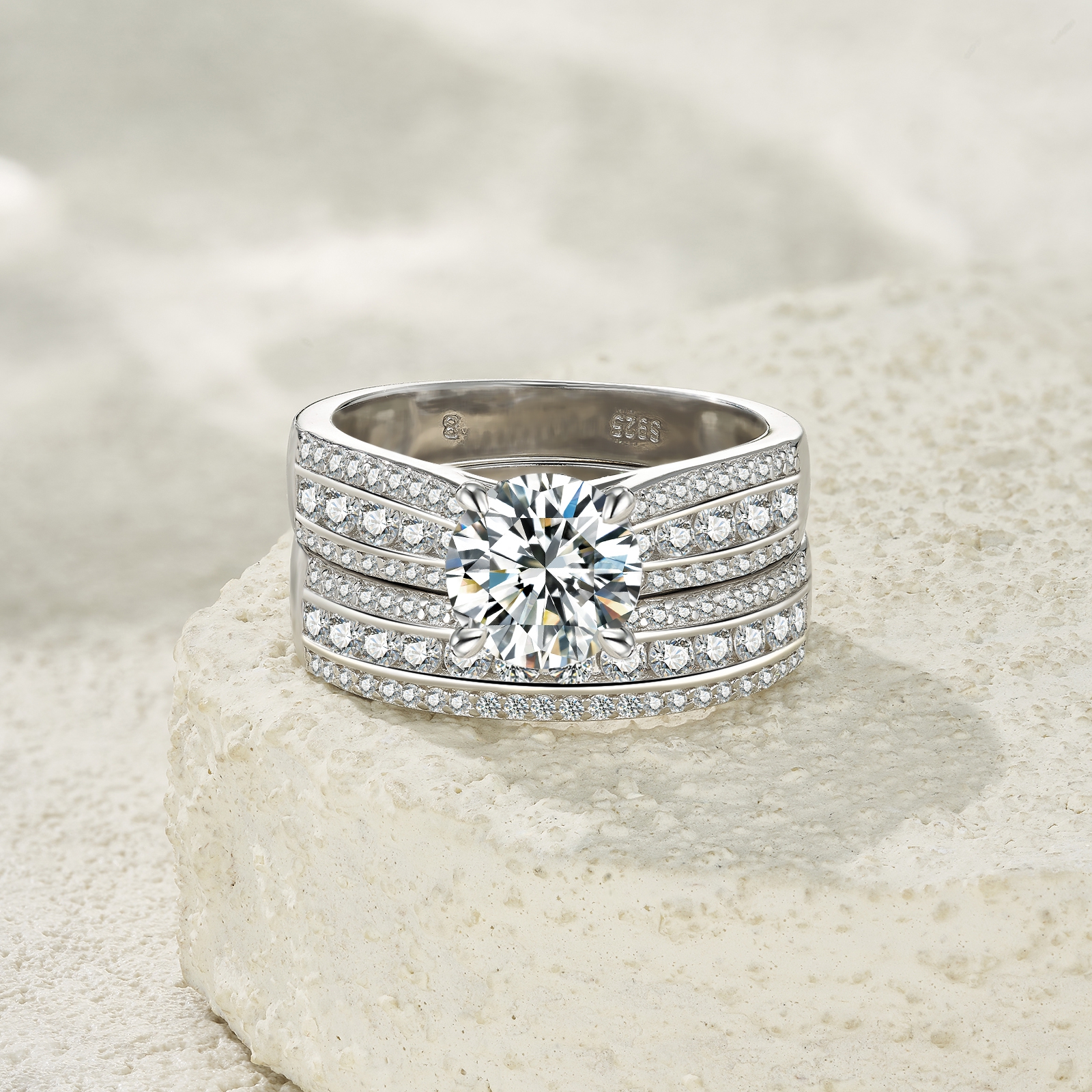 2-carat Luxury Fashion Minimalist Trend Jewelry Silver Ring Set With Top-quality