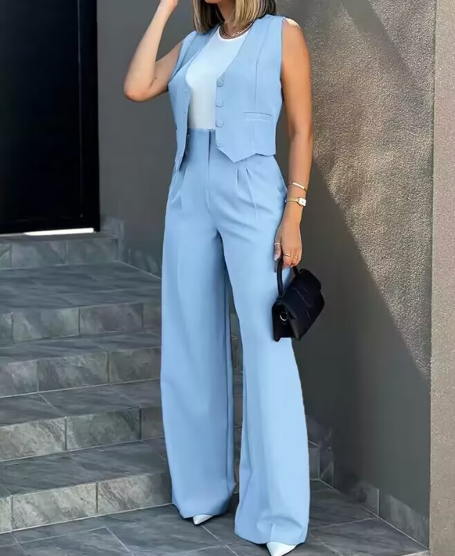 2024 European And American Foreign Trade New Fashion Suit Vest Waistcoat Wide Leg Pants