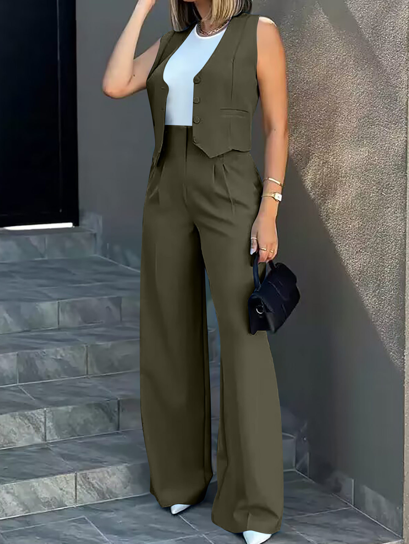 2024 European And American Foreign Trade New Fashion Suit Vest Waistcoat Wide Leg Pants