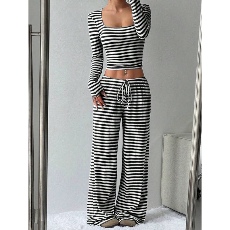 2025 European And American Amazon Aliexpress Autumn And Winter New Striped High-Waisted