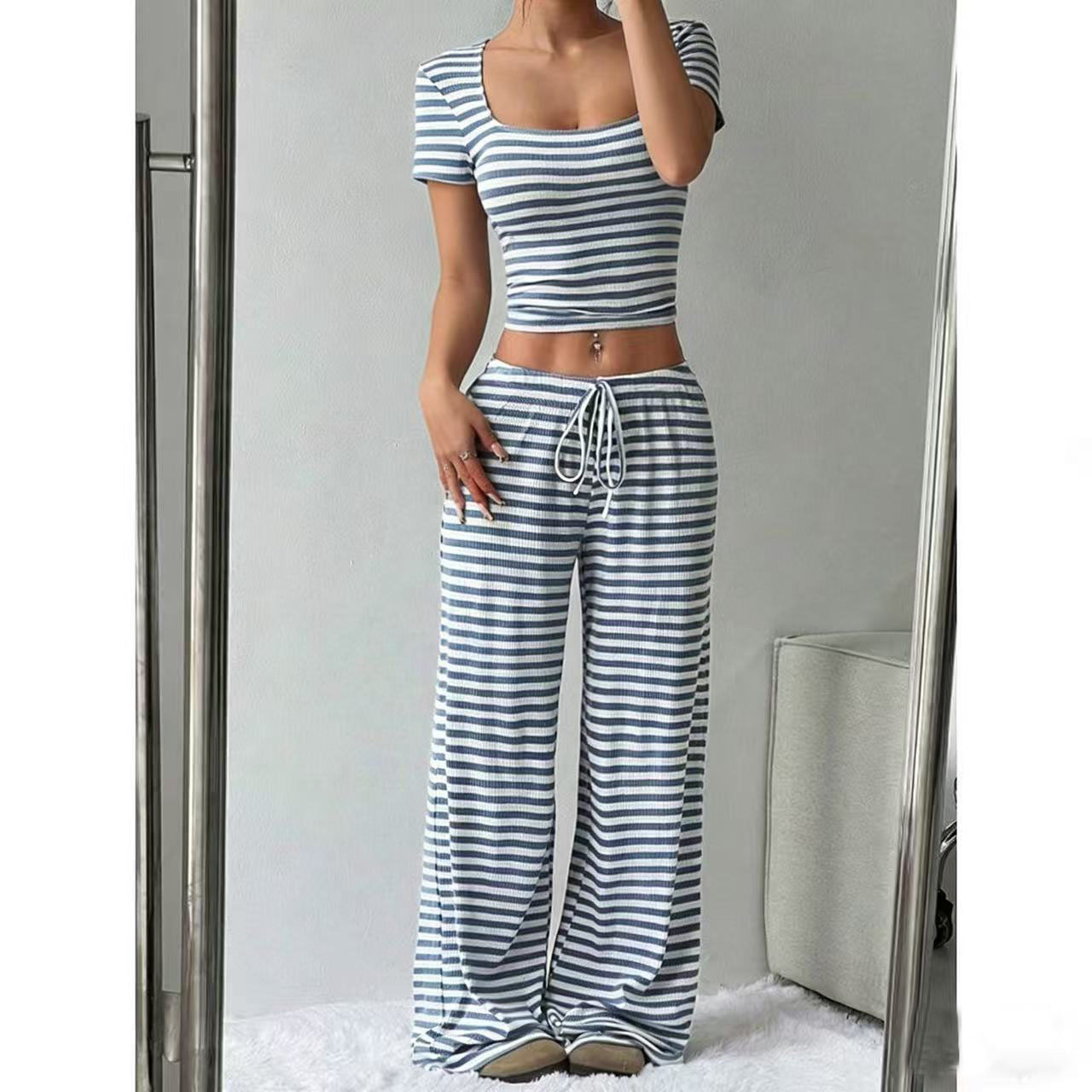 2025 European And American Amazon Aliexpress Autumn And Winter New Striped High-Waisted