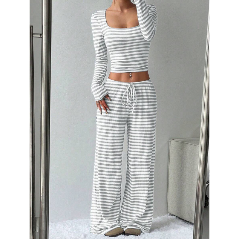 2025 European And American Amazon Aliexpress Autumn And Winter New Striped High-Waisted