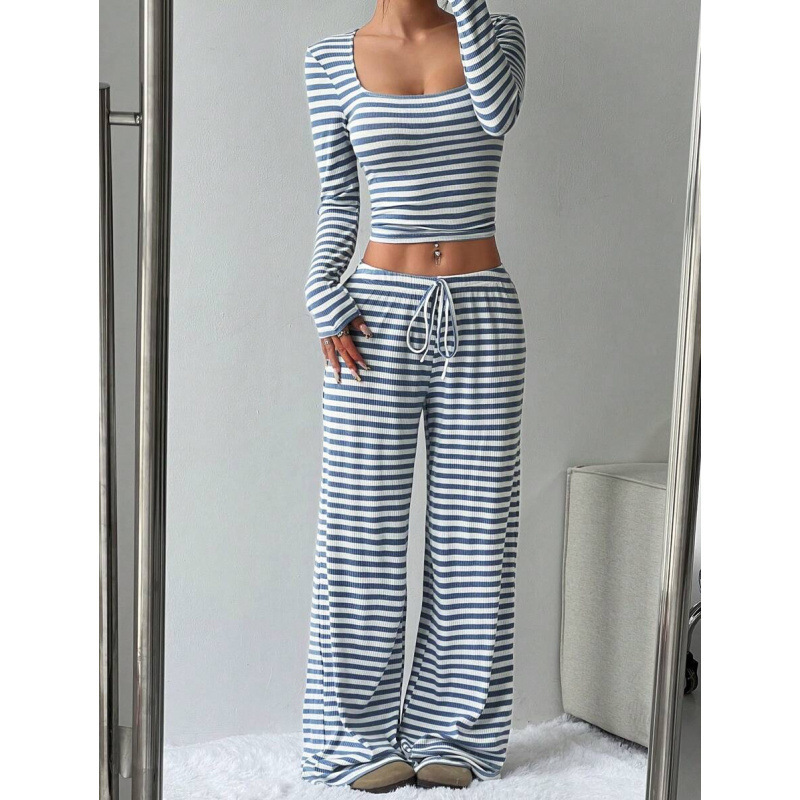 2025 European And American Amazon Aliexpress Autumn And Winter New Striped High-Waisted