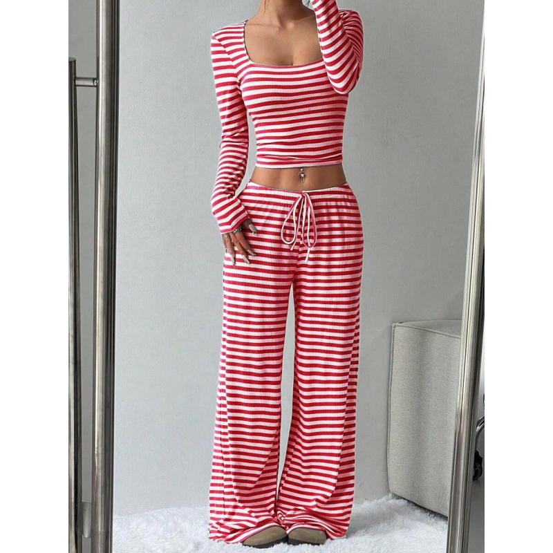 2025 European And American Amazon Aliexpress Autumn And Winter New Striped High-Waisted
