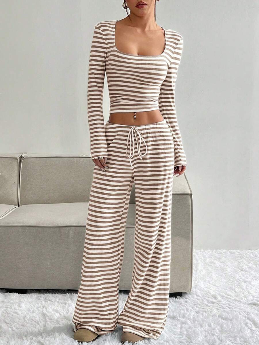 2025 European And American Amazon Aliexpress Autumn And Winter New Striped High-Waisted