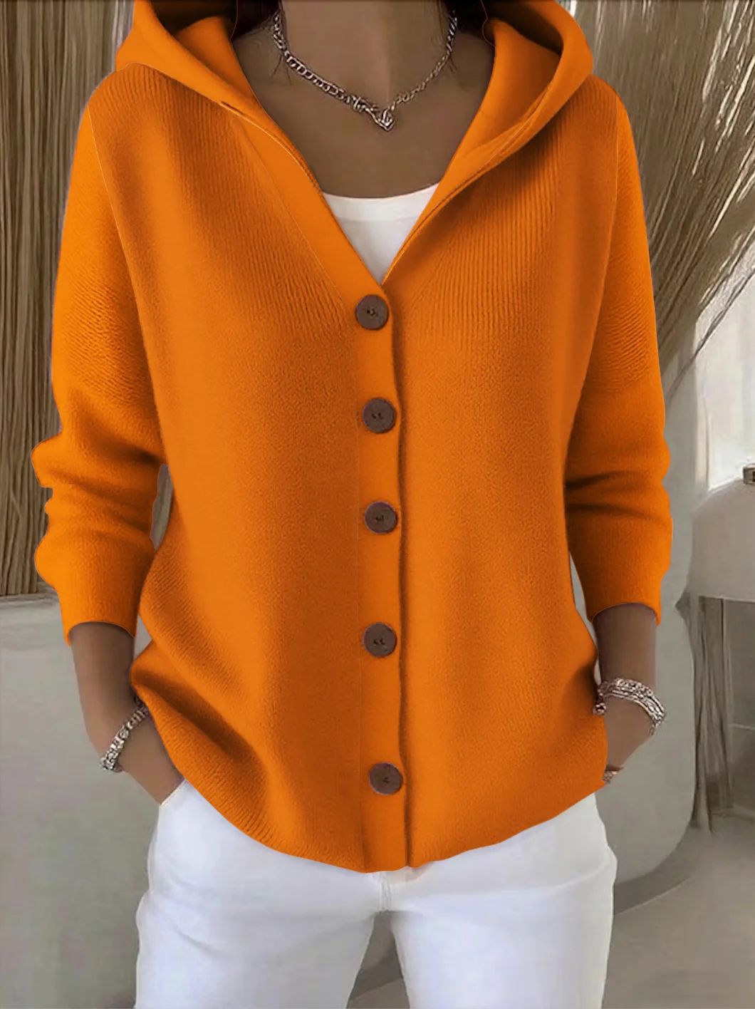2025 European And American Button Knitted Hooded Sweater Cardigan Jacket Autumn And Winter