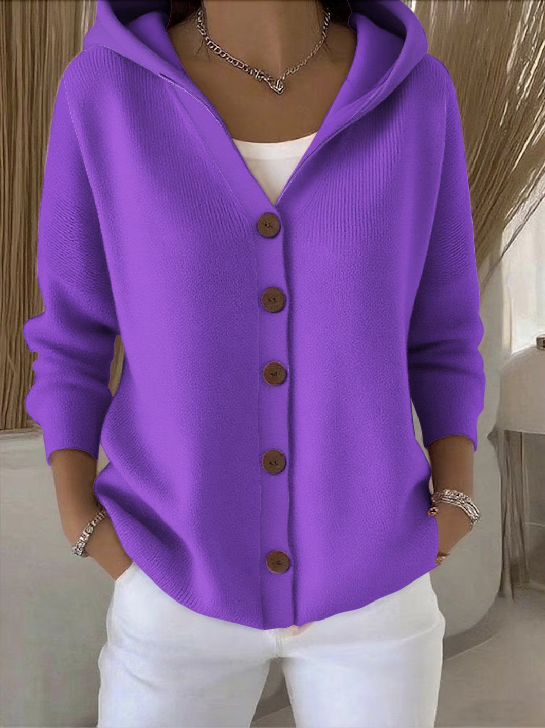 2025 European And American Button Knitted Hooded Sweater Cardigan Jacket Autumn And Winter