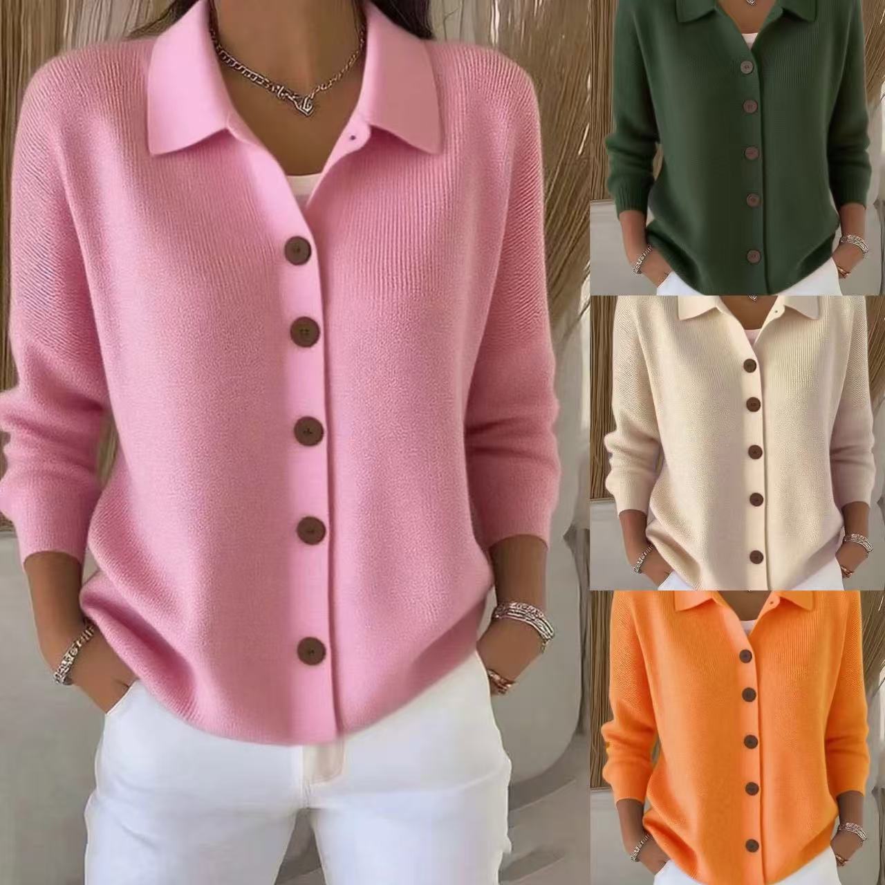 2025 European And American Button Knitted Lapel Sweater Cardigan Jacket Autumn And Winter