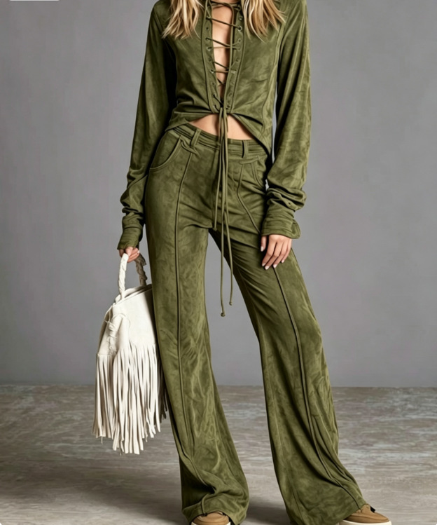 2026 Amazon Fashion Elegant Cardigan With Tie, Denim-Style Long Sleeve Pants Solid Color