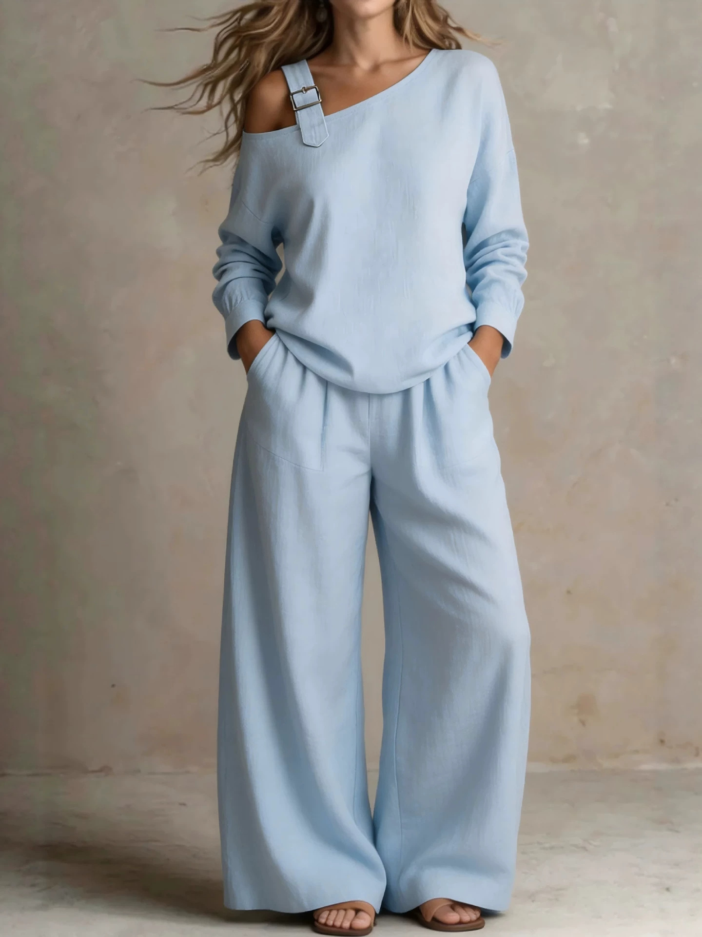 2026 Amazon Independent Site Women's Casual Loose Fashion One-Shoulder Linen Blend