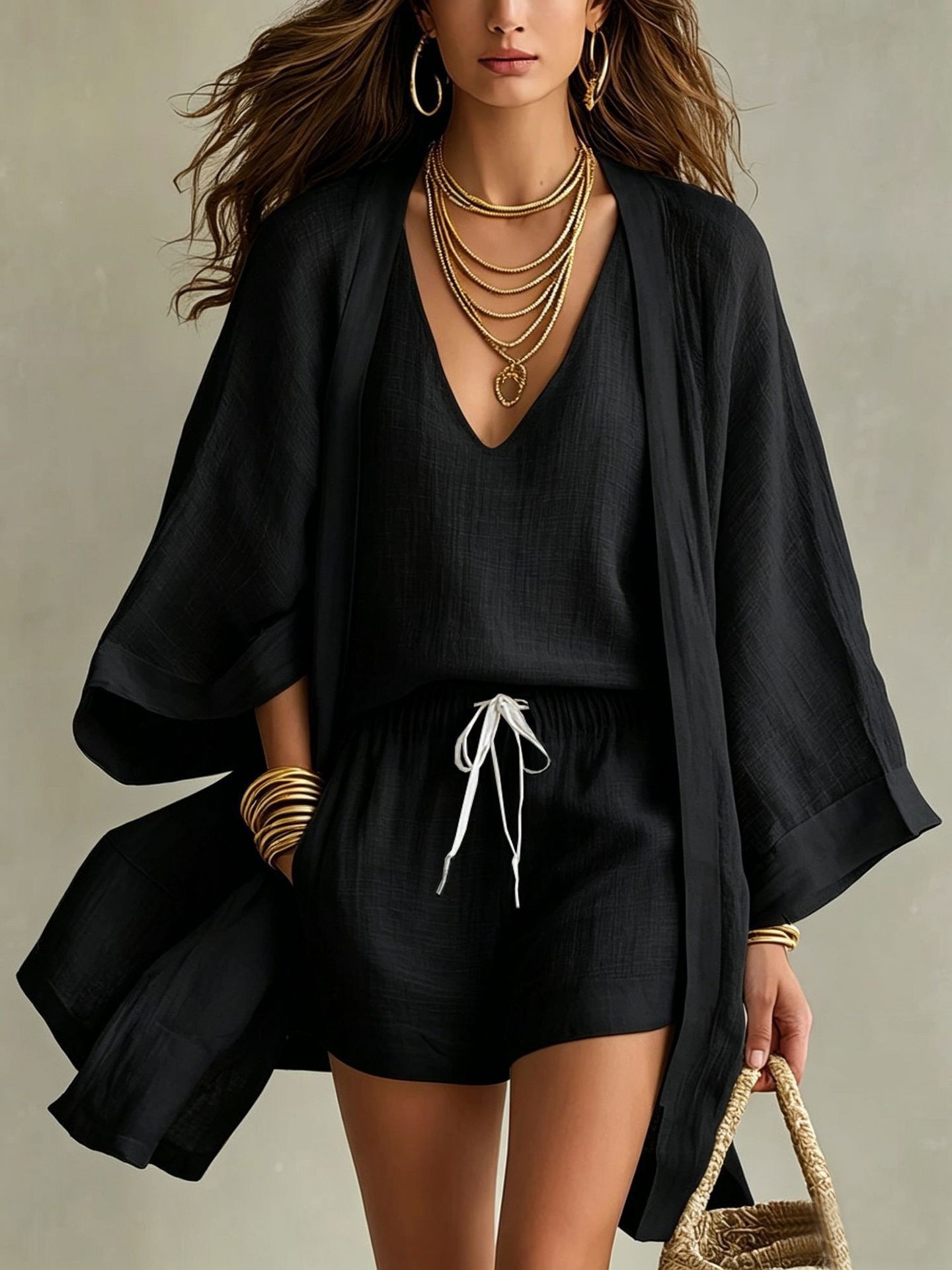 2026 Amazon Independent Station European And American Summer Solid Color Shorts Cardigan