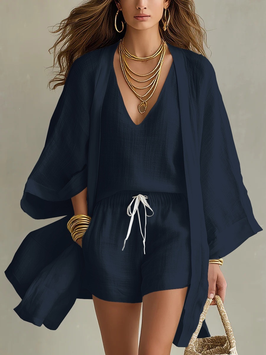 2026 Amazon Independent Station European And American Summer Solid Color Shorts Cardigan