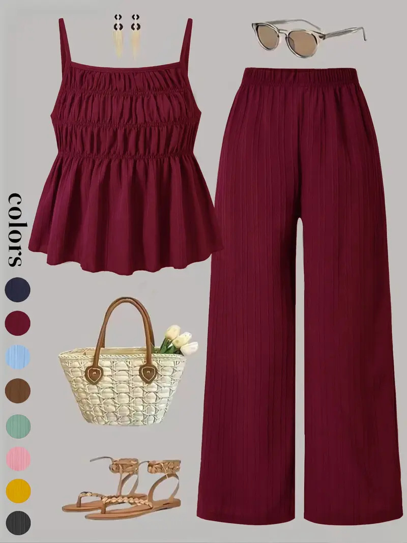 2026 Amazon New European And American Summer Pleated Style Suspender Wide-Leg Pants Casual