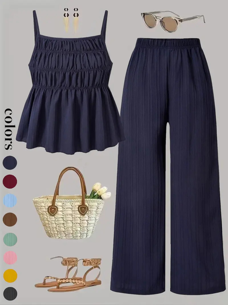 2026 Amazon New European And American Summer Pleated Style Suspender Wide-Leg Pants Casual