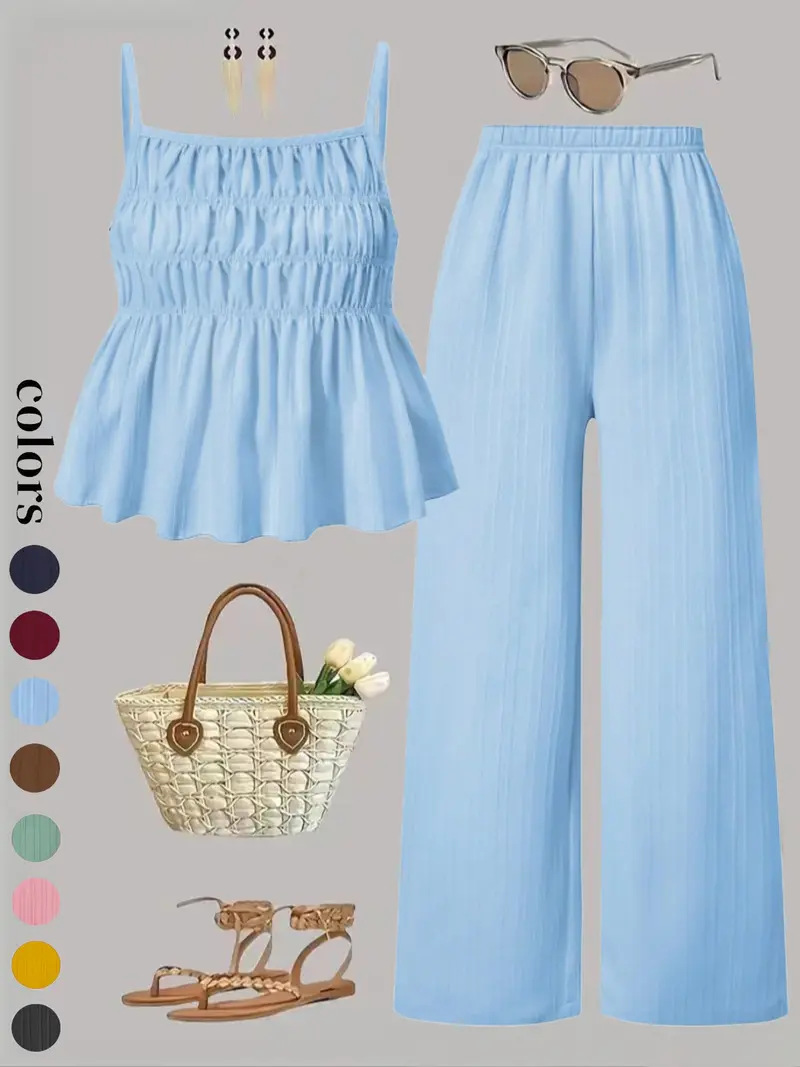 2026 Amazon New European And American Summer Pleated Style Suspender Wide-Leg Pants Casual
